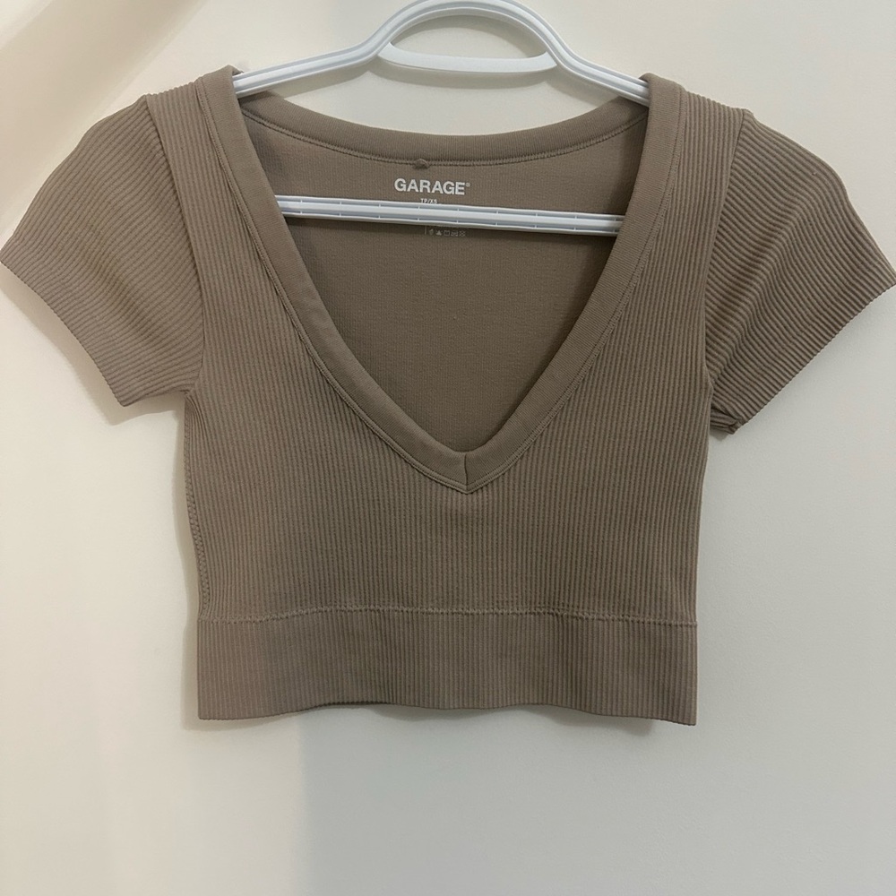 Garage Beige V-Neck Crop Top